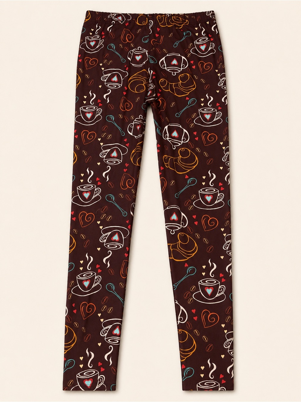 NWT Zinati Plus Size Coffee Cup Croissant Print Leggings Brown